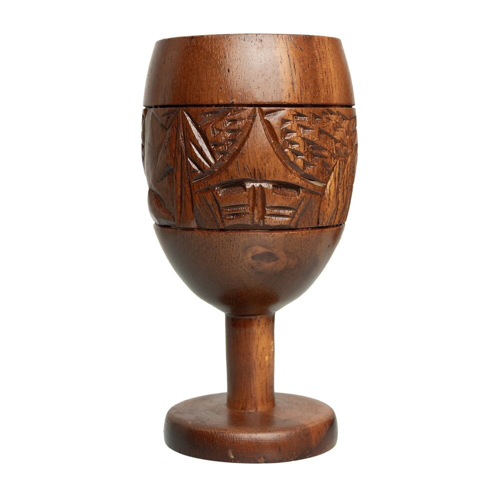 Vintage MCM Americana HandCarved HandMade Wooden Goblet Crafted by S.C. Viscarra